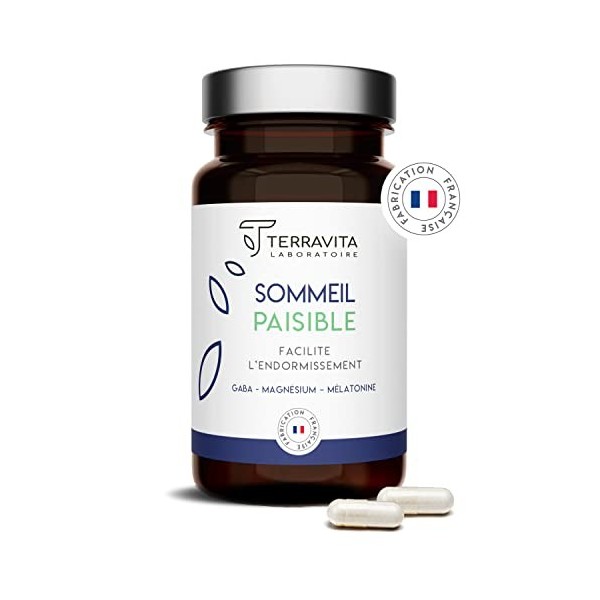 SOMMEIL PAISIBLE | Mélatonine 1,9mg + GABA + Magnésium Bisglycinate + Vit B6 | Anti Stress pour un Endormissement Rapide et u