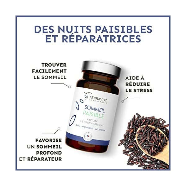 SOMMEIL PAISIBLE | Mélatonine 1,9mg + GABA + Magnésium Bisglycinate + Vit B6 | Anti Stress pour un Endormissement Rapide et u