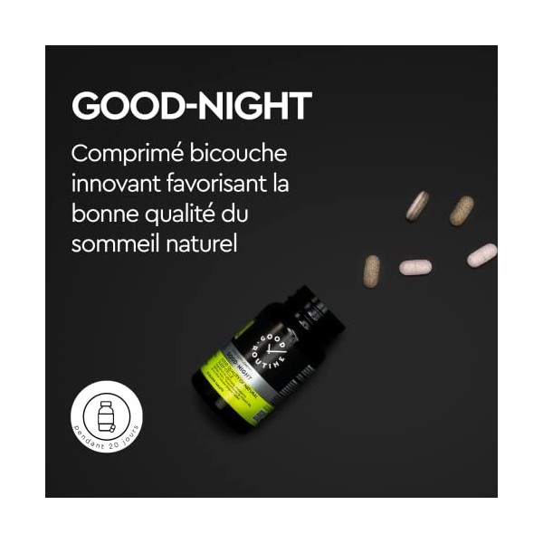 GOOD-NIGHT 20 comprimés bicouches – Valeriane, Passiflore, Magnesium Bisglycinate, Melatonine, Soutient le Système Nerveux 