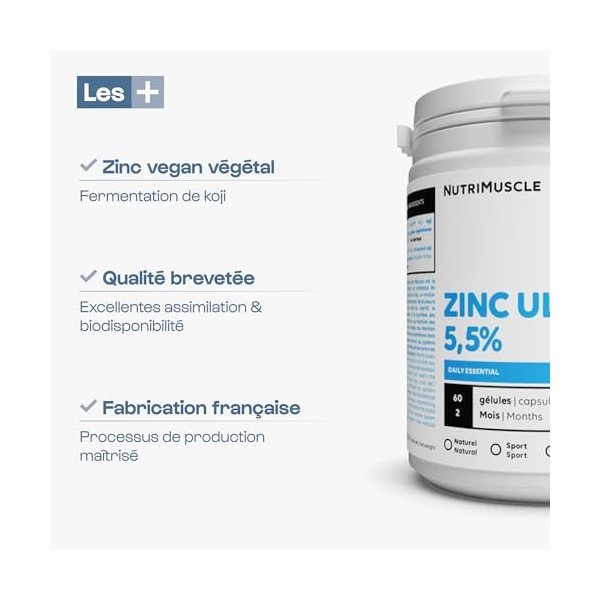 Zinc Ultimine 100% Pur | Zinc fermenté vegan • Assimilation exceptionnelle • Forme brevetée • 5,5% de concentration • Immunit