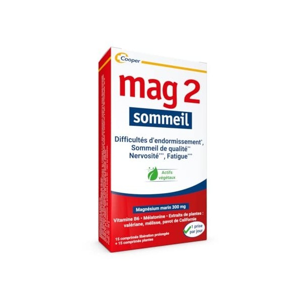 MAG 2 Sommeil - Complément alimentaire à base de magnésium marin 300mg, mélatonine 1,9mg et extraits de plantes - Nervosité, 