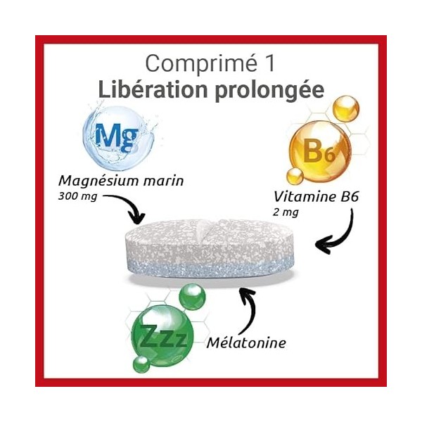 MAG 2 Sommeil - Complément alimentaire à base de magnésium marin 300mg, mélatonine 1,9mg et extraits de plantes - Nervosité, 