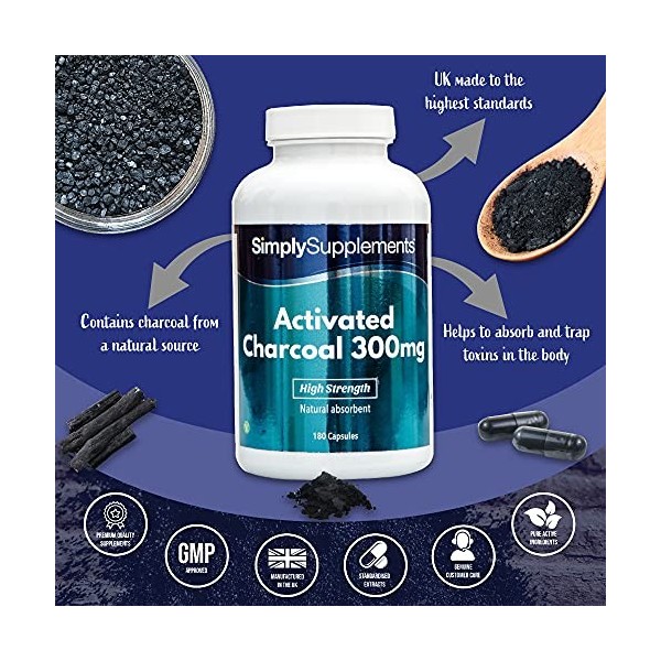 Charbon Actif 300mg - 180 Gélules - Adapté aux Végétariens – SimplySupplements