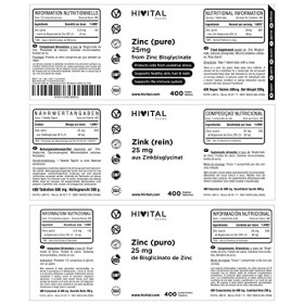 Zinc 25 mg de Bisglycinate de Zinc. 400 comprimés végétaliens pour plus dun an de traitement. Améliore le système immunitair