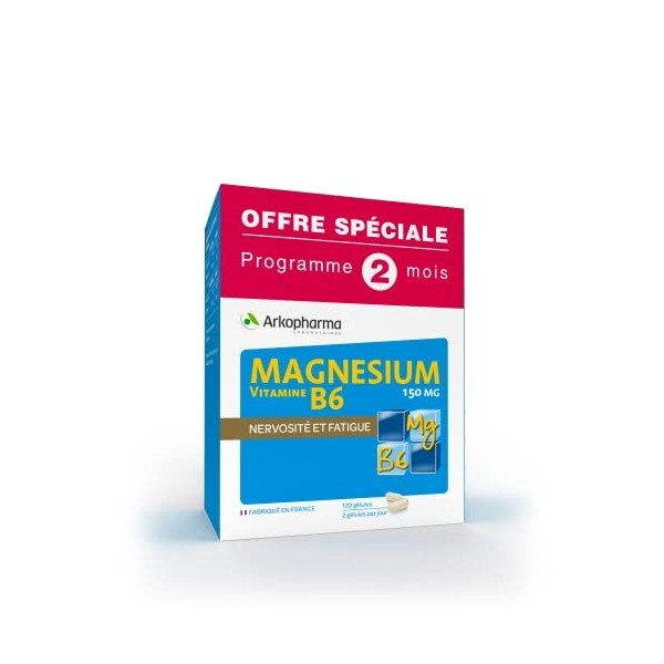 "Magnésium et Vitamine B6 - Programme de 2 mois - Lutte contre la nervosité et la fatigue - 120 gélules - OFFRE SPÉCIALE "