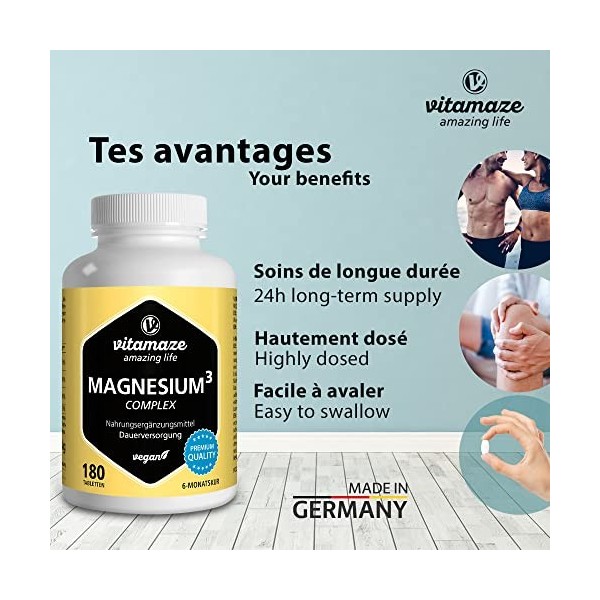 TRI-MAGNESIUM Citrate + Carbonate + Oxyde - Contre la Fatigue et Soutient le Système Digestif1-80 Comprimés sans Additifs Inu