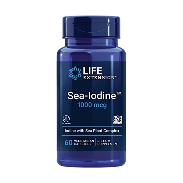 Life Extension, Sea Iodine, 1000mcg, Dépôt, Iode Hautement Dosé, 60 Capsules végétaliennes, Testé en Laboratoire, Sans Gluten