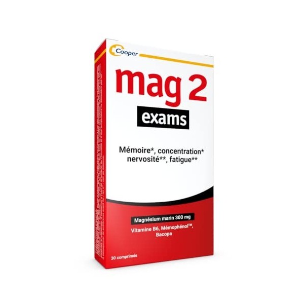 MAG 2 - Examens - Complément alimentaire à base de magnésium marin 300mg, vitamine B6, bacopa, memophenol - Mémoire, concentr