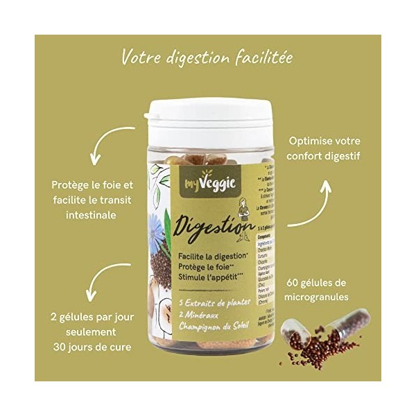 myVeggie - Digestion - Facilite Le Transit, Protège Le Foie, Stimule LAppétit, Ballonnements, Digestion Difficile - Extraits