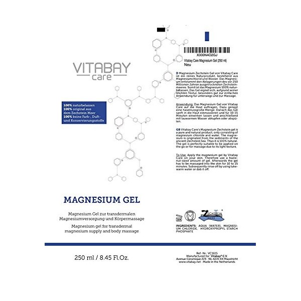 Original Zechstein Magnesium Gel - Chlorure de magnésium - bon pour la peau - 250 ml