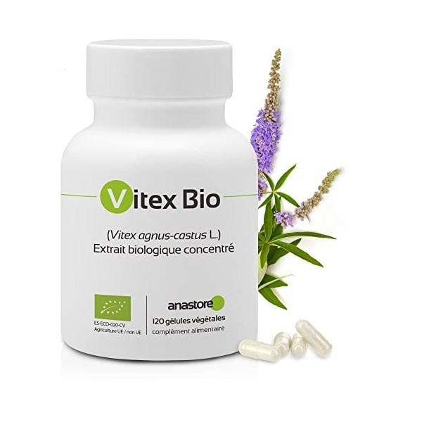 Gattilier Bio Vitex agnus-castus * 24 mg / 120 gélules * Extrait concentré 4:1 de fruit de gattilier soit 96 mg de fruit s