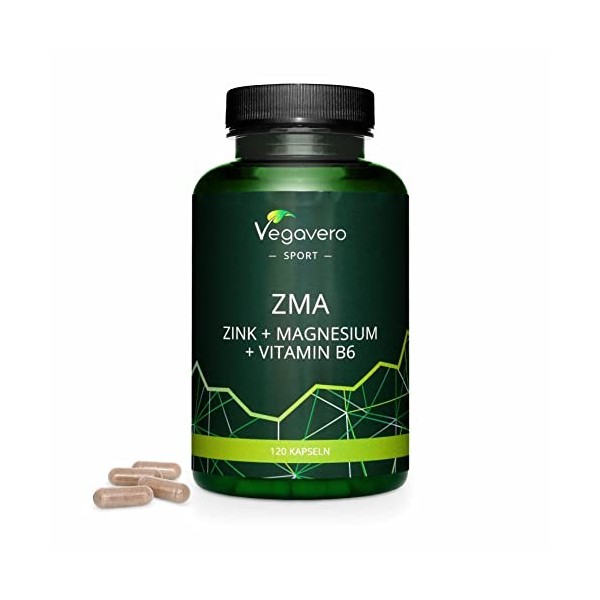 ZMA Vegavero® | Sans Additifs & VEGAN | Avec Zinc + Magnésium Naturel + Vitamine B6 | Qualité Supérieure : Avec Aquamin™ Mg |