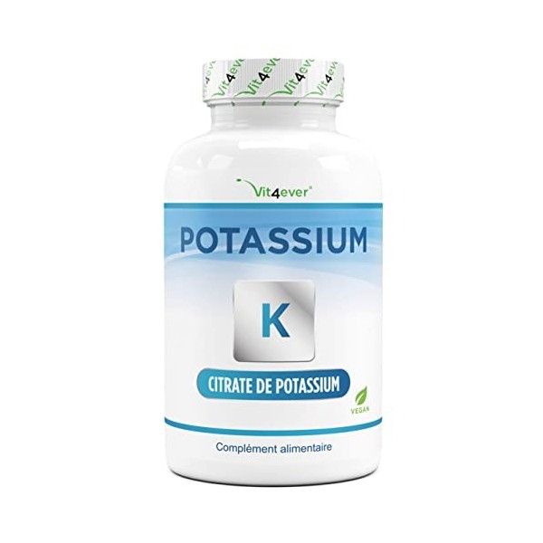 Potassium - 240 gélules - Haute dose : 1143 mg par gélule, dont 400 mg de potassium élémentaire - 100% citrate de potassium -