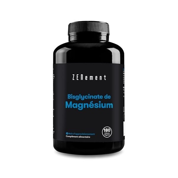 Magnésium Bisglycinate, Hautement dosé: 350 mg de magnésium élémentaire | 180 gélules végétales 3 mois | Sommeil, Stress, F