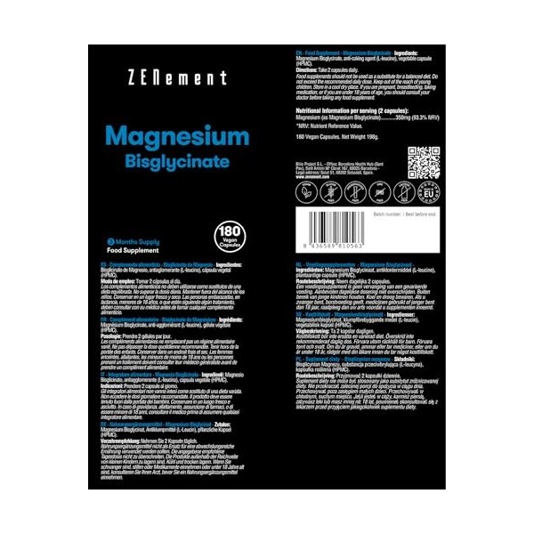 Magnésium Bisglycinate, Hautement dosé: 350 mg de magnésium élémentaire | 180 gélules végétales 3 mois | Sommeil, Stress, F