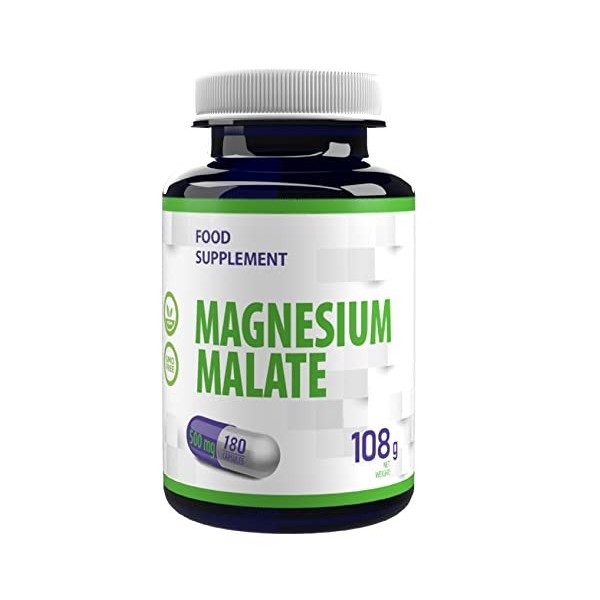 Malate de magnésium 2000mg par portion 180 Gélules Végétales, Testé par un Laboratoire tiers, sans gluten ni OGM