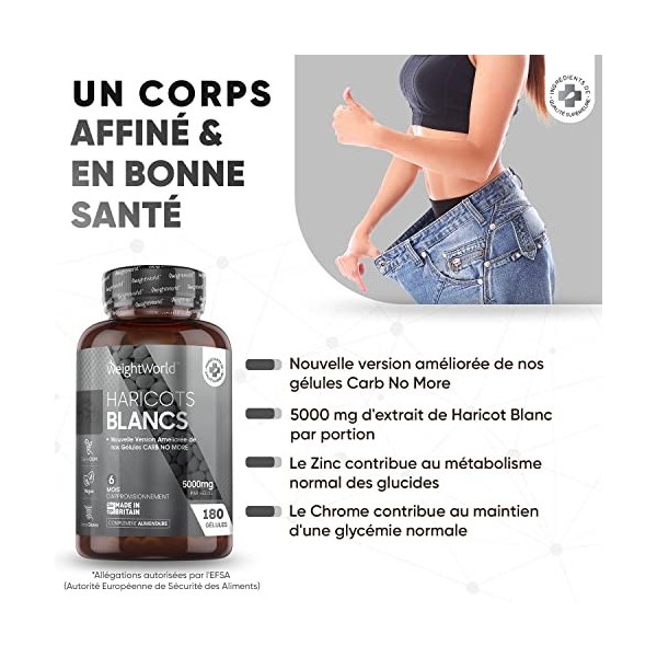 Extrait dHaricot Blanc 5000 mg - 180 Gélules Vegan - avec Zinc & Chrome - Complément Alimentaire Extra Fort - Le Zinc Contri