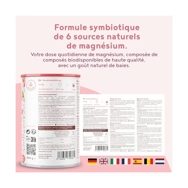 Magnesium Complex - Supplément de poudre de magnésium avec 6 différents composants de magnésium biodisponibles - Vegan, pour 