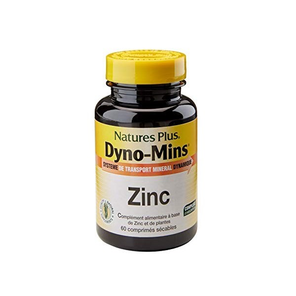 NaturesPlus - Dyno-Mins Zinc 60 comprimés - Minéraux chélatés pour une assimilation maximale - Antioxydant, fertilité, santé 