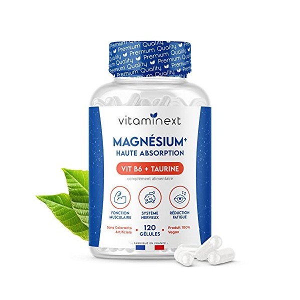 Magnésium Bisglycinate + Vitamine B6 + Taurine Végane | 120 Gélules Végétales | Anti-Stress & Fatigue | Haute Teneur & Abso