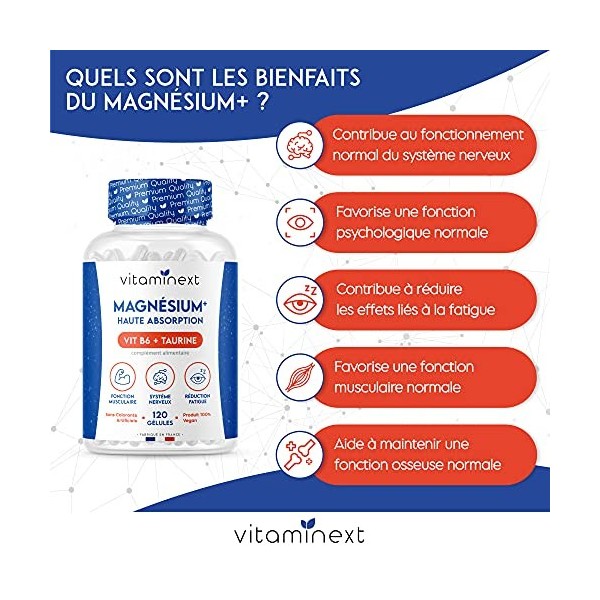 Magnésium Bisglycinate + Vitamine B6 + Taurine Végane | 120 Gélules Végétales | Anti-Stress & Fatigue | Haute Teneur & Abso