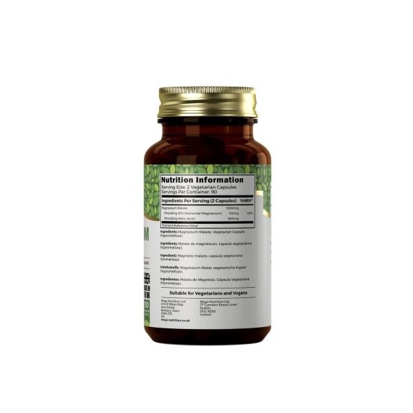 Ezyleaf Magnesium Malate | 1000mg Malate de Magnesium par Portion - 180 Capsules de Supplément de Magnésium Haute Teneur | Ca