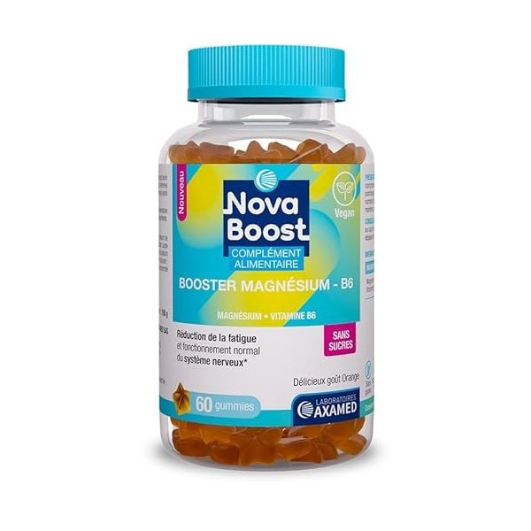 Novaboost - Complément Alimentaire - Gummies Booster Magnésium B6 - Saveur Orange Sans Sucres Ajoutés - Vegan & Sans Gluten -