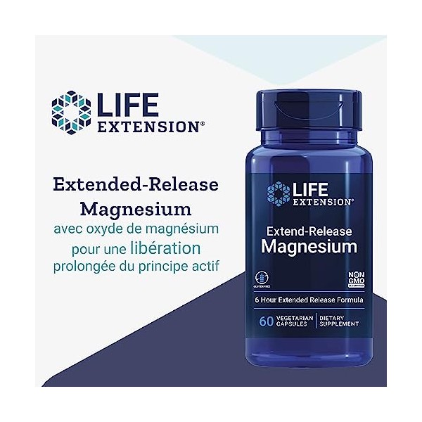 Life Extension, Extend-Release Magnesium, 250mg, 60 Capsules végétaliennes, Testé en Laboratoire, Sans Gluten, Végétarien, Sa