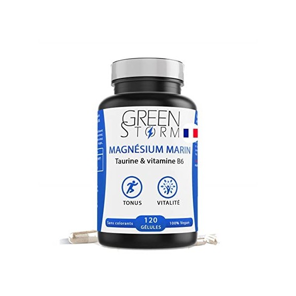 Greenstorm huile Magnésium Marin+Taurine & Vitamine B6 | 100% Naturel 120 Gélules Tonus vitalité Anti-Fatigue Anti-Stress Hau