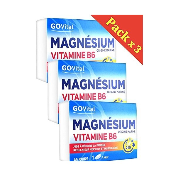 Govital Magnésium Vitamine B6 - Origine Marine - Fatigue Nerveuse et Musculaire- 3 Boites de 45 Comprimés