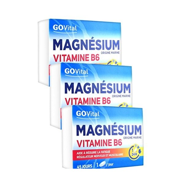 Govital Magnésium Vitamine B6 - Origine Marine - Fatigue Nerveuse et Musculaire- 3 Boites de 45 Comprimés