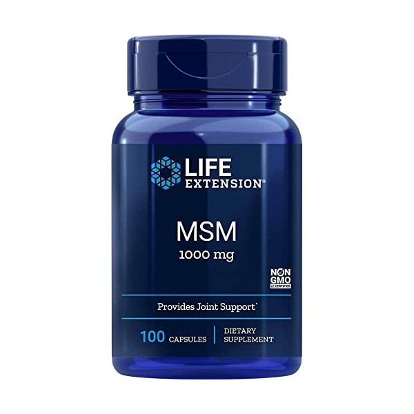 Life Extension, MSM, 1000mg, Méthylsulfonylméthane, Hautement Dosé, 100 Capsules végétaliennes, Testé en Laboratoire, Sans Gl