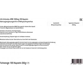 Life Extension, MSM, 1000mg, Méthylsulfonylméthane, Hautement Dosé, 100 Capsules végétaliennes, Testé en Laboratoire, Sans Gl