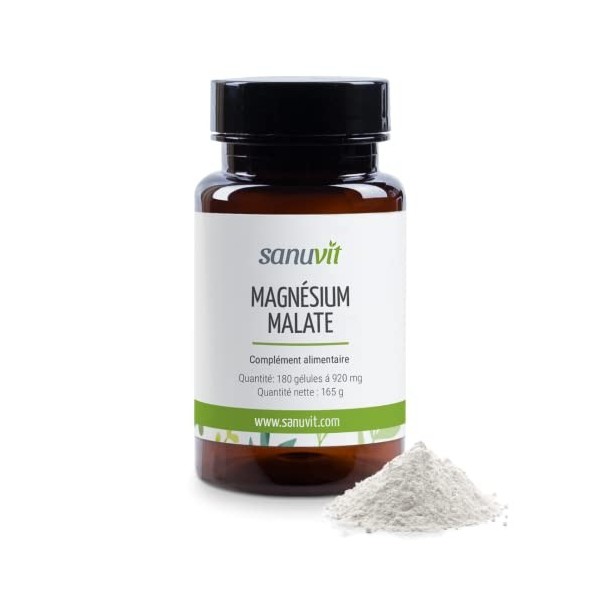 Sanuvit® - Malate de magnésium 800 mg | 180 gélules | Haute biodisponibilité | Couvre à 100 % les besoins quotidiens en magné