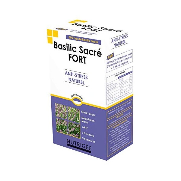 Basilic Sacré 500 mg par comprimé + Magnésium Marin • Vit. B6 • L-Théanine, 5-HTP • Anti-stress naturel • TRIPLE ACTION • Hau