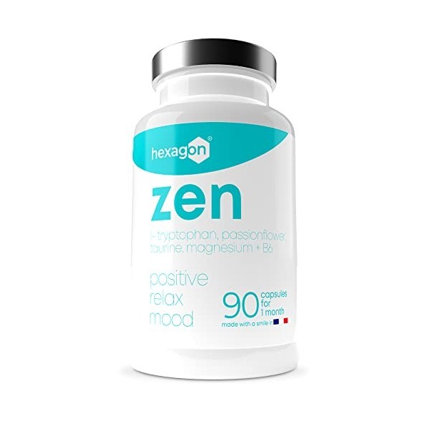 ZEN - Complexe Anti-Stress - Magnésium Bisglycinate, Passiflore, L-Tryptophane, Taurine, Vitamine B6 - Favorise la Détente - 