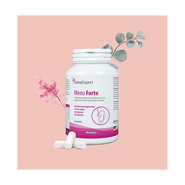 SanaExpert Meno Forte | VITAMINES POUR LA MÉNOPAUSE | avec isoflavones de soja, calcium et sélénium 60 gélules . 100% Végan 