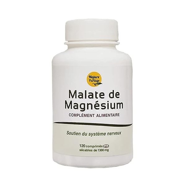 Malate de Magnésium – 120 comprimés de 1300 mg Haute Teneur 2600mg/j - 2 mois de cure - Made in France - digestion, fatigue e