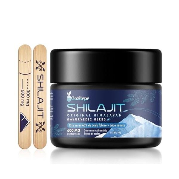 Shilajit Résine Premium Shilajit de lHimalaya - 600 mg avec Mélange dHerbes Ayurvédiques, Formule Complexe à Haute Puissanc