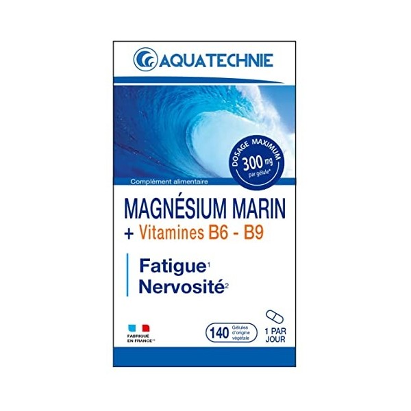 Aquatechnie Magnésium Marin et Vitamines B6 + B9 - Aide à Réduire la Fatigue - Complément Alimentaire Naturel aux Oligo-éléme