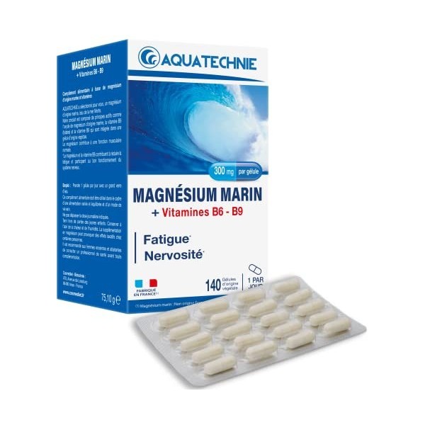 Aquatechnie Magnésium Marin et Vitamines B6 + B9 - Aide à Réduire la Fatigue - Complément Alimentaire Naturel aux Oligo-éléme