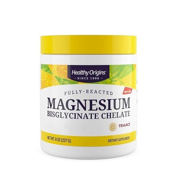 Healthy Origins, Fully-Reacted Magnesium Bisglycinate Chelate, 227 g Poudre végétalienne, Testé en Laboratoire, Sans Gluten, 