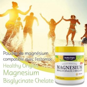 Healthy Origins, Fully-Reacted Magnesium Bisglycinate Chelate, 227 g Poudre végétalienne, Testé en Laboratoire, Sans Gluten, 