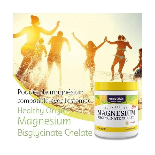 Healthy Origins, Fully-Reacted Magnesium Bisglycinate Chelate, 227 g Poudre végétalienne, Testé en Laboratoire, Sans Gluten, 