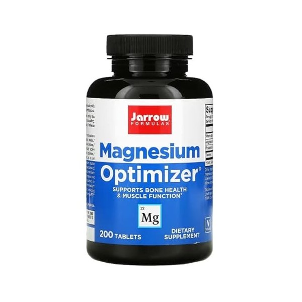 Jarrow Formulas, Magnesium Optimizer, 200 Comprimés végétaliens, Testé en Laboratoire, Sans Gluten, Végétarien, Sans Soja, Sa