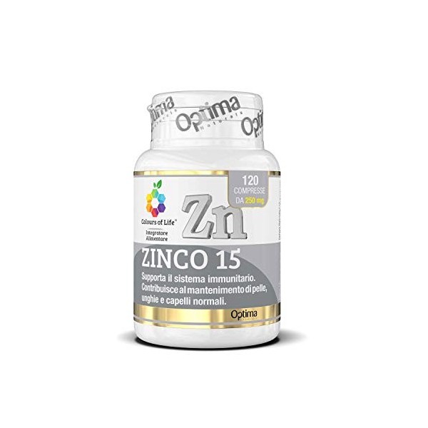 Colours Of Life Zinc 15 - Supplément de Zinc - Minéral Essentiel pour lOrganisme - 120 Comprimés