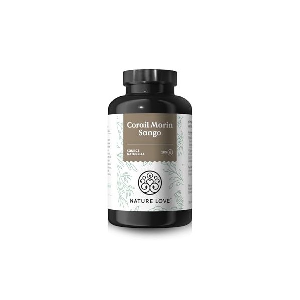 NATURE LOVE® Corail Marin Sango - 180 gélules - source naturelle de calcium 20 % et de magnésium 10 % dans un rapport de 