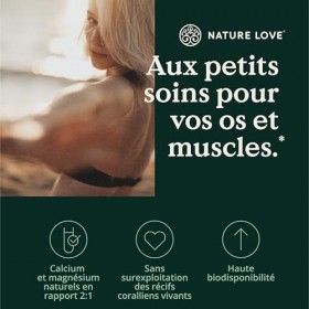 NATURE LOVE® Corail Marin Sango - 180 gélules - source naturelle de calcium 20 % et de magnésium 10 % dans un rapport de 