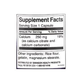 Swanson Calcium Citrate Complex 250mg - 300 Capsules | Complément Haute Absorption pour la Santé Osseuse et Musculaire