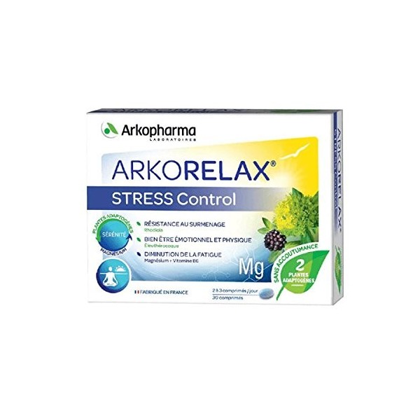 Arkopharma Arkorelax STRESS CONTROL - Rhodiola Eleuthérocoque Magnesium Vit B6 - Lot de 2 Boites de 30 Comprimés15 Comprimés 